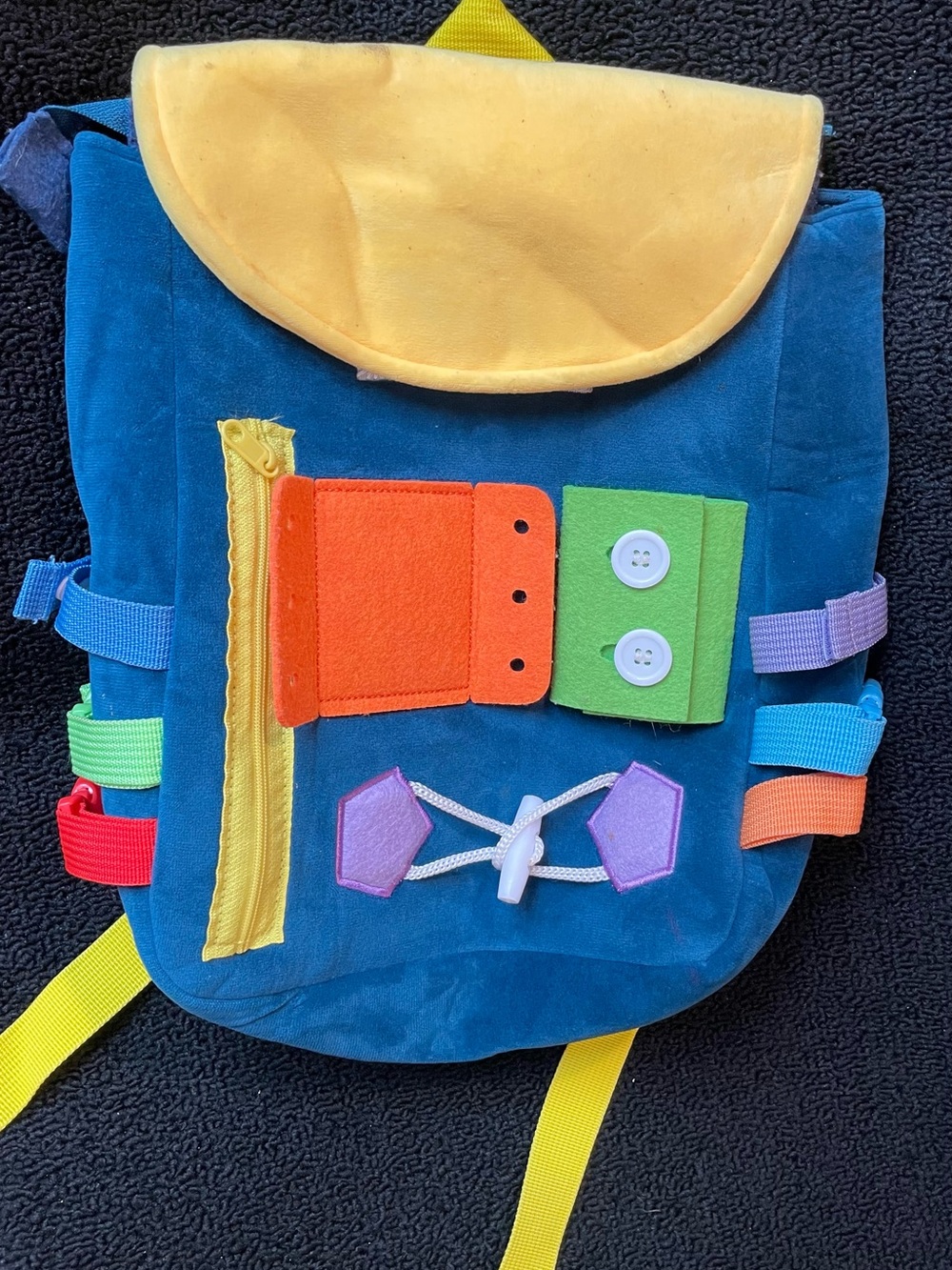 Kids Activity Backpack with Bright Colorful Fasteners - Yellow & Blue